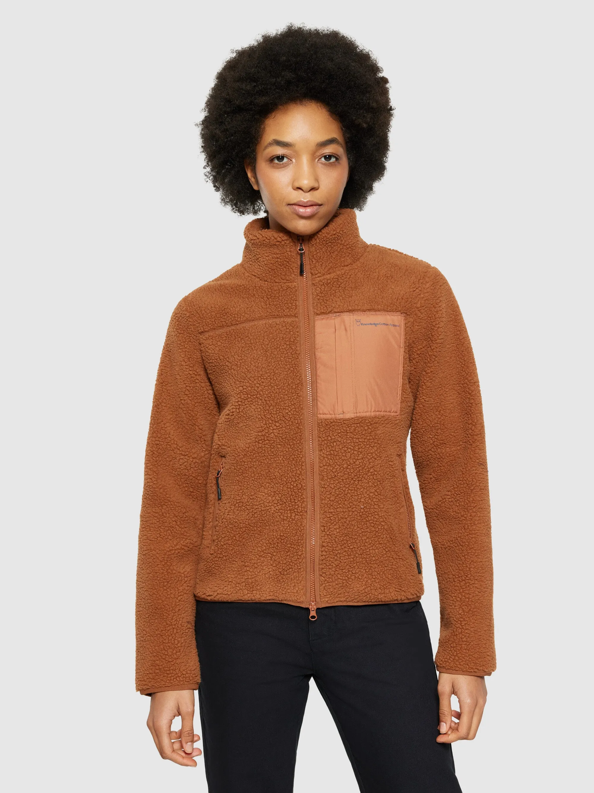 Teddy high neck zip jacket - Mocha Bisque Knowledge Cotton